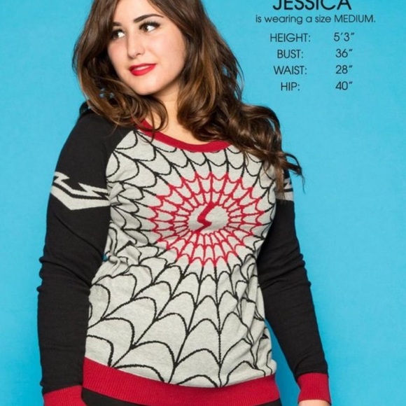 Cindy Moon Silk Marvel Comics Red Gray SWEATER NEW